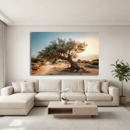 لوحة شجرة زيتون وغروب
