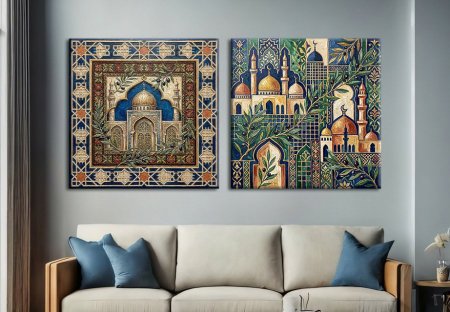 طقم ثنائي زخارف اسلامية واغصان زيتون