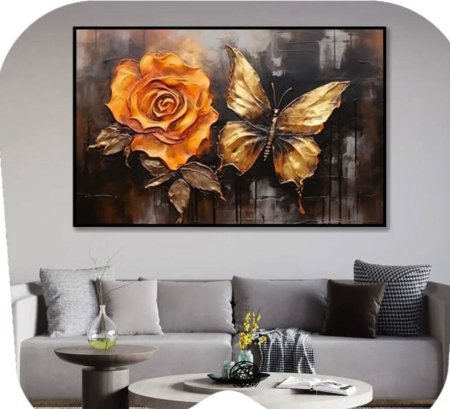 لوحة ورد وفراش برتقالي