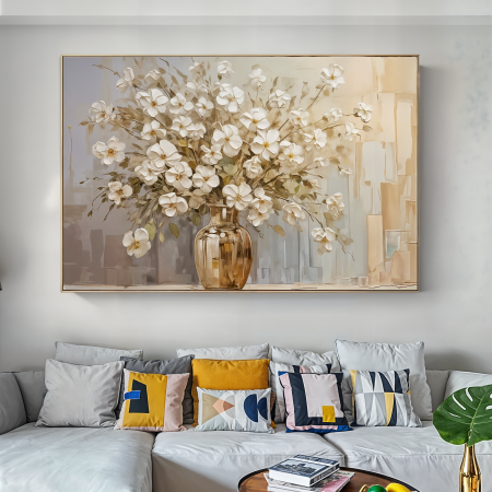 لوحة فازة ذهبي وورد