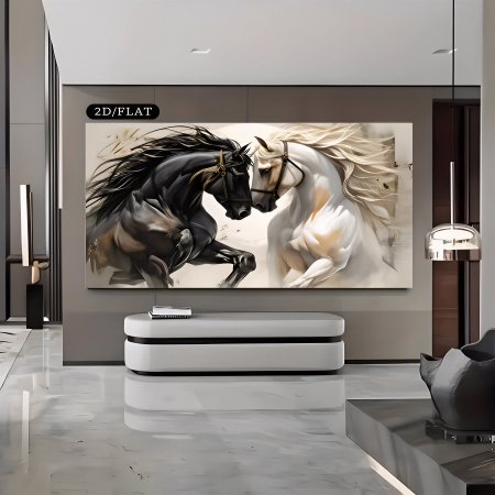 لوحة خيل اسود وابيض