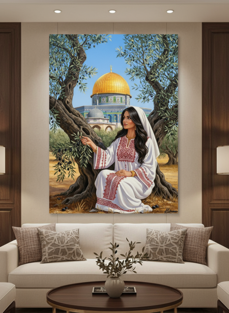 لوحة الفلاحة الفلسطينية بجانب الاقصى