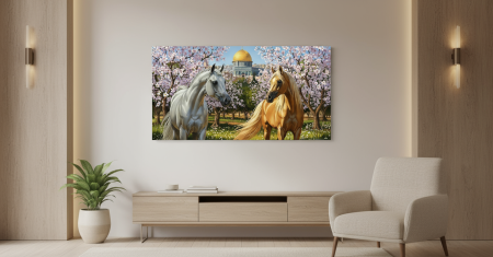 خيل امام قبة الصخرة مع زهر اللوز
