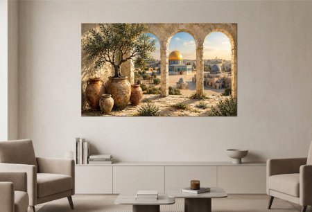 قبة الصخرة مع اقواس وجرات زيتون