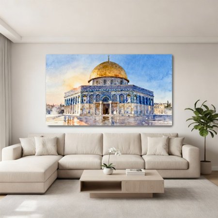لوحة رسم مائي لقبة الصخرة