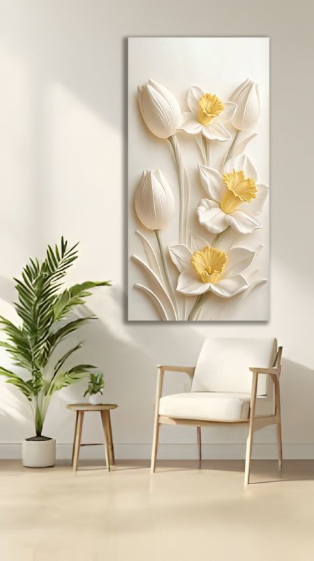 لوحة ورد النرجس الابيض والاصفر