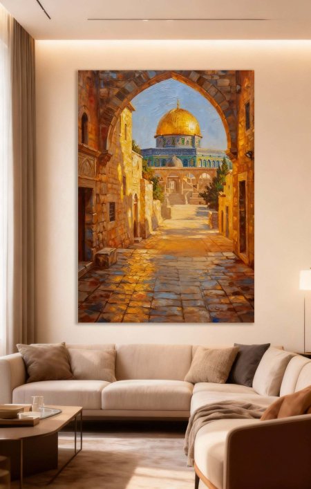 لوحة قبة الصخرة بطابع رسم زيتي